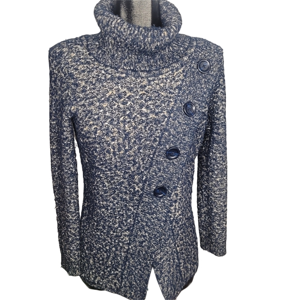 Studio Mode Blue & White Speckled Y2K Knit Turtleneck Sweater M